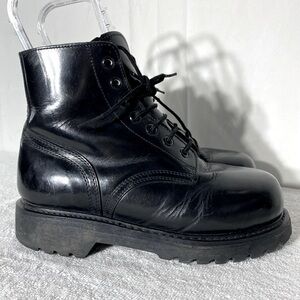 Black Leather Lace Up Ankle Boots Military Boots W Chunky Vibram Soles 4E